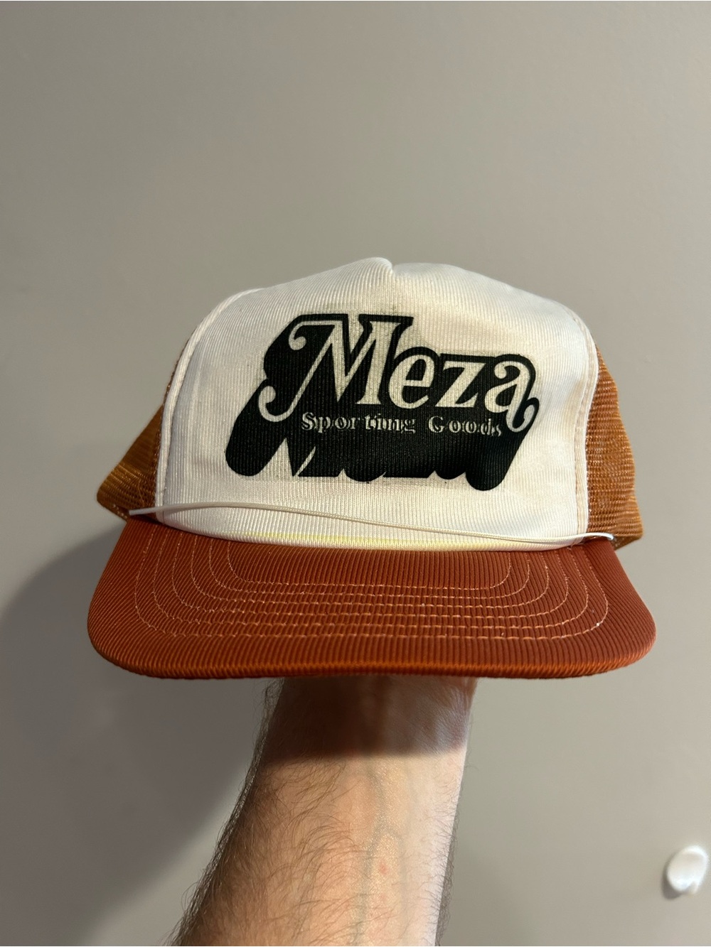 Vintage Meza Sporting Goods Trucker Hat Cap Tan Brown Mesh Snapback 80s - Picture 10 of 10